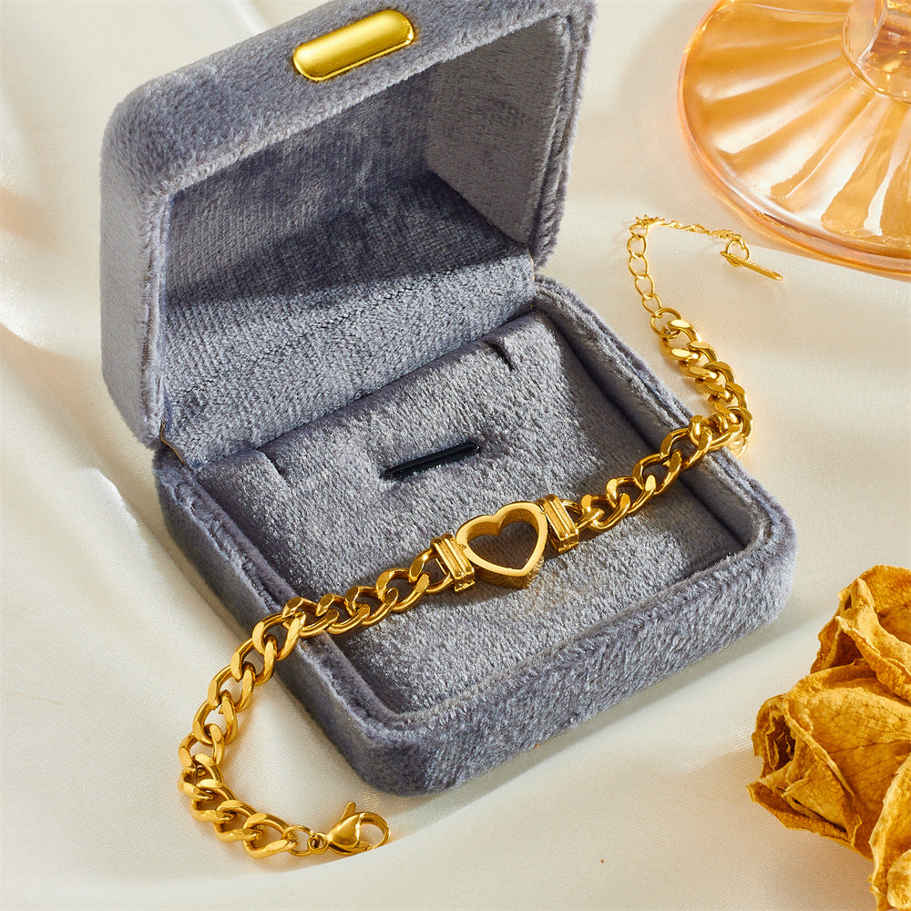 Stainless Steel Heart-shaped Necklace Bracelet Gift Set