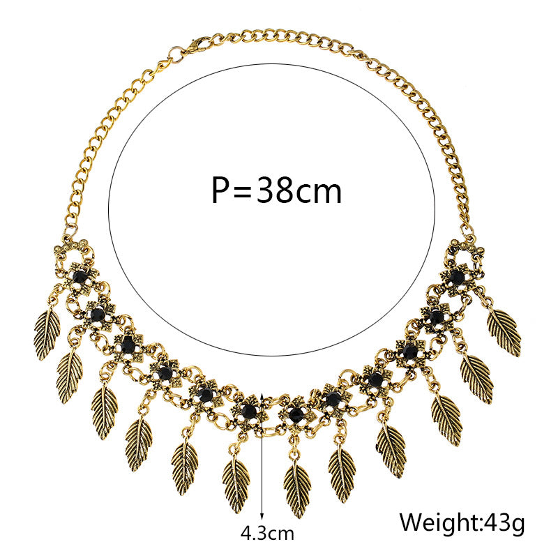 Vintage leaf tassel short necklace necklace