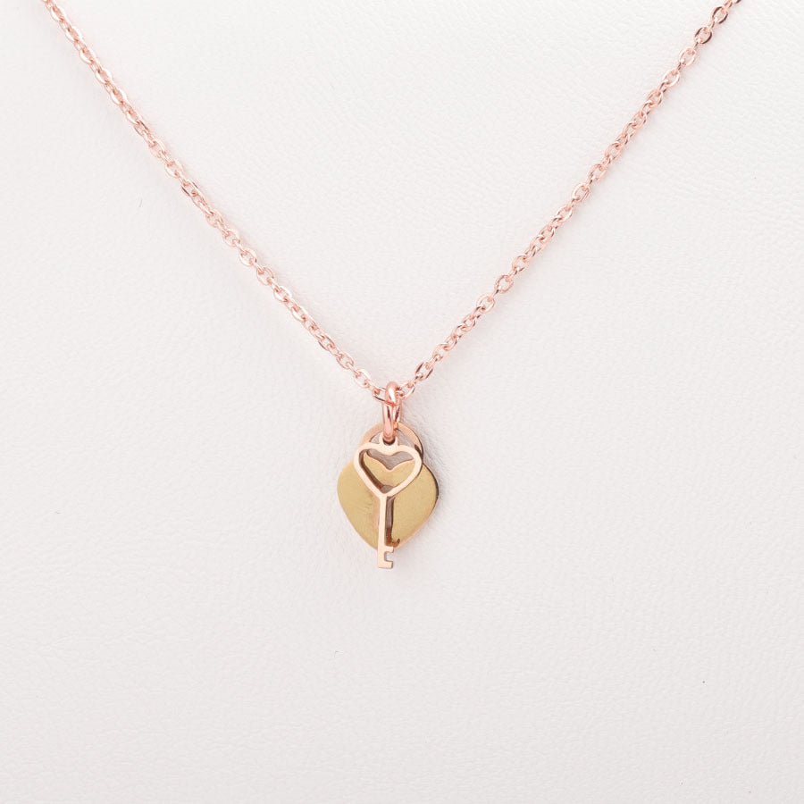 Mirror Stainless Steel Love Concentric Lock Key Necklace Titanium Steel Couple Necklace Jewelry Gift