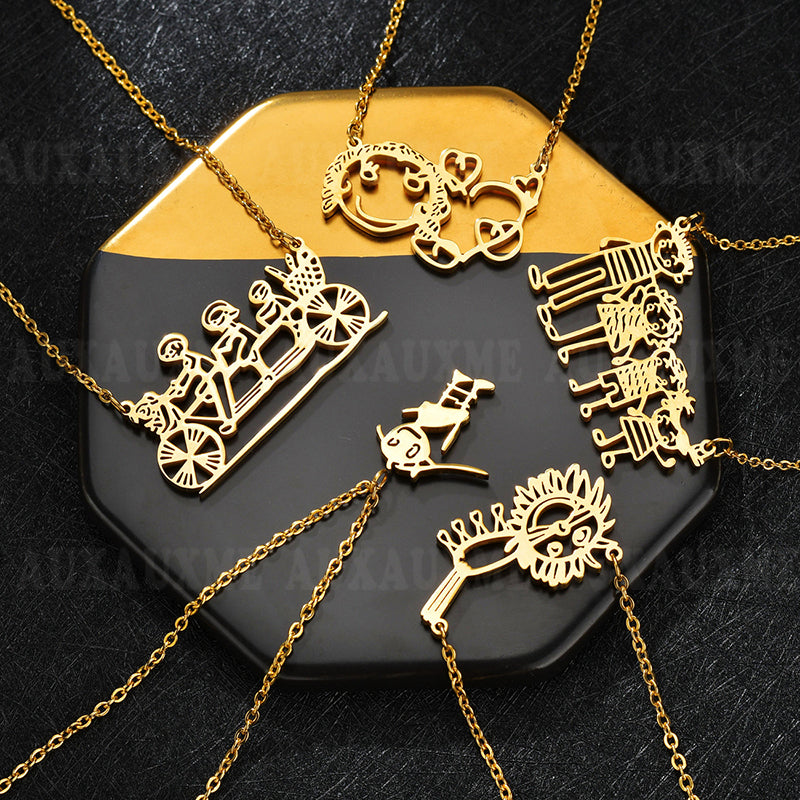 Diy Stainless Steel Children's Hand-painted Graffiti Necklace Commemorative Gift