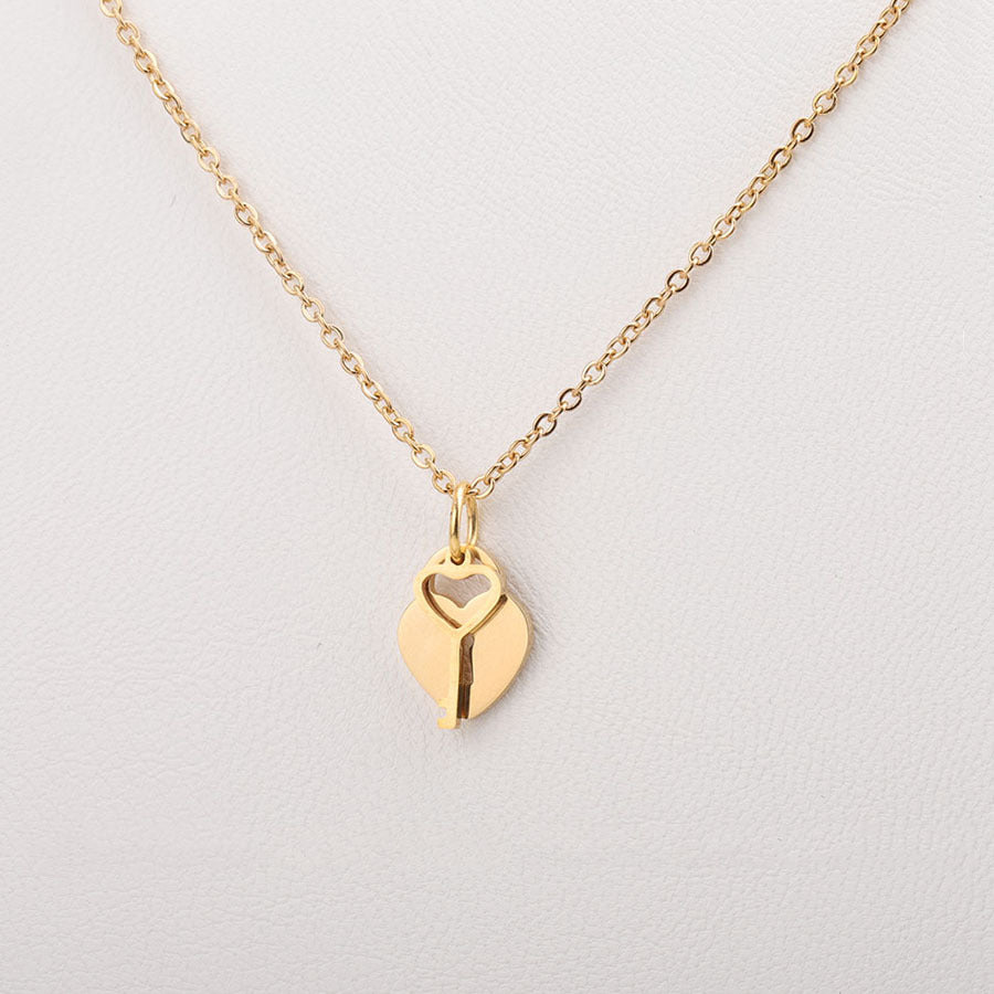 Mirror Stainless Steel Love Concentric Lock Key Necklace Titanium Steel Couple Necklace Jewelry Gift