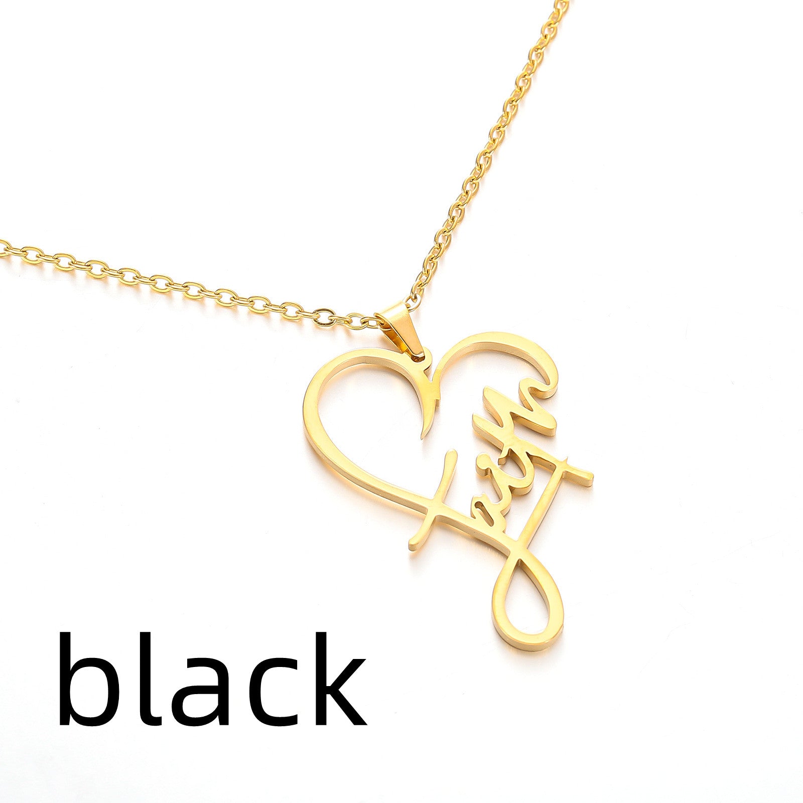 Stainless Steel Faith Peach Heart Necklace Belief English Name Gift