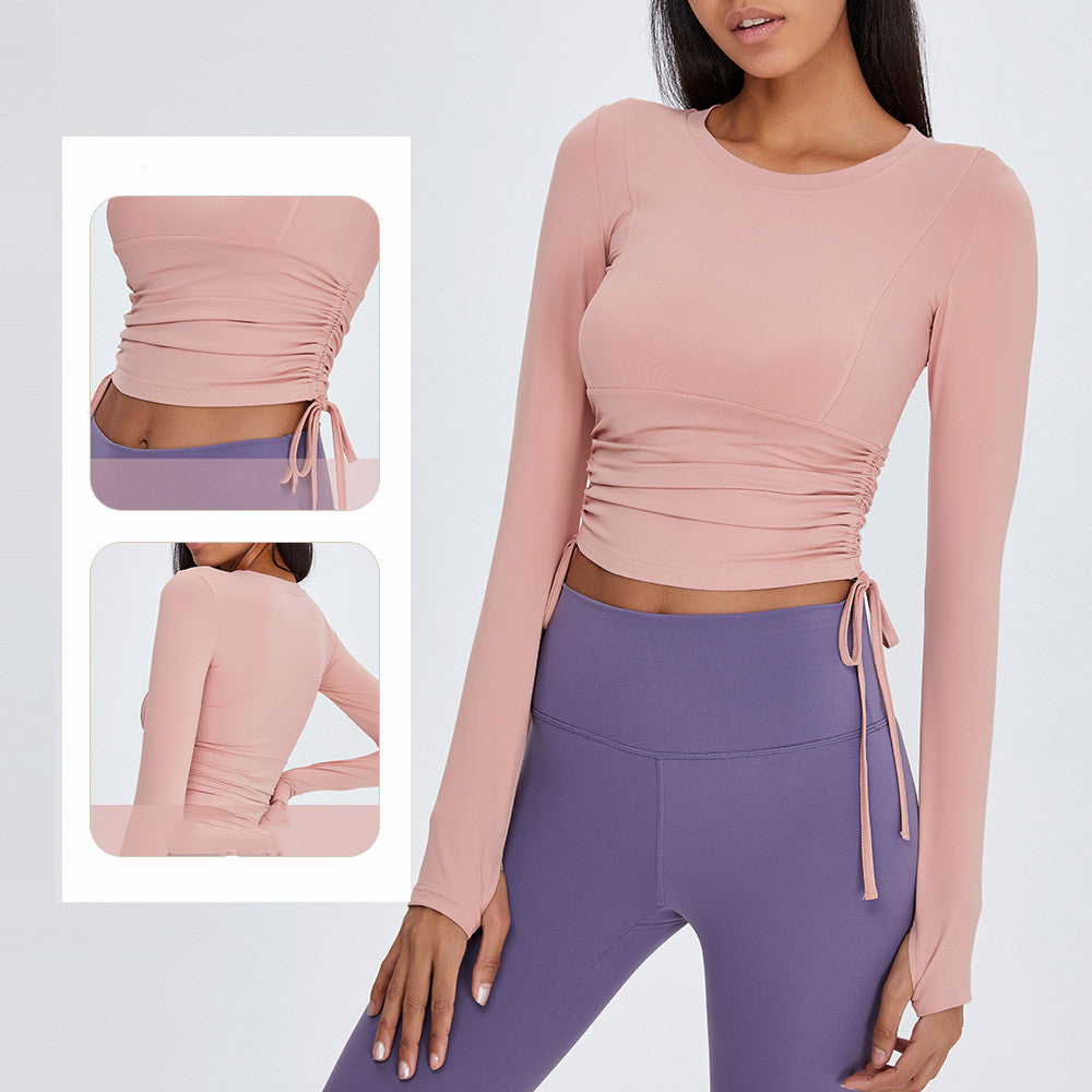 Nude tight-fitting long-sleeved fitness top