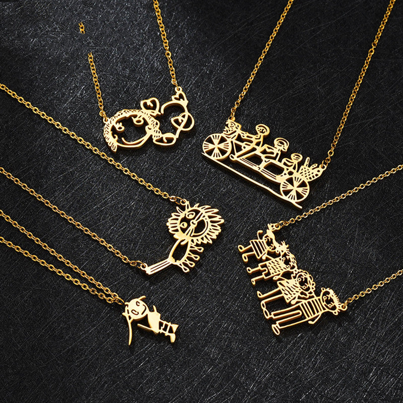 Diy Stainless Steel Children's Hand-painted Graffiti Necklace Commemorative Gift
