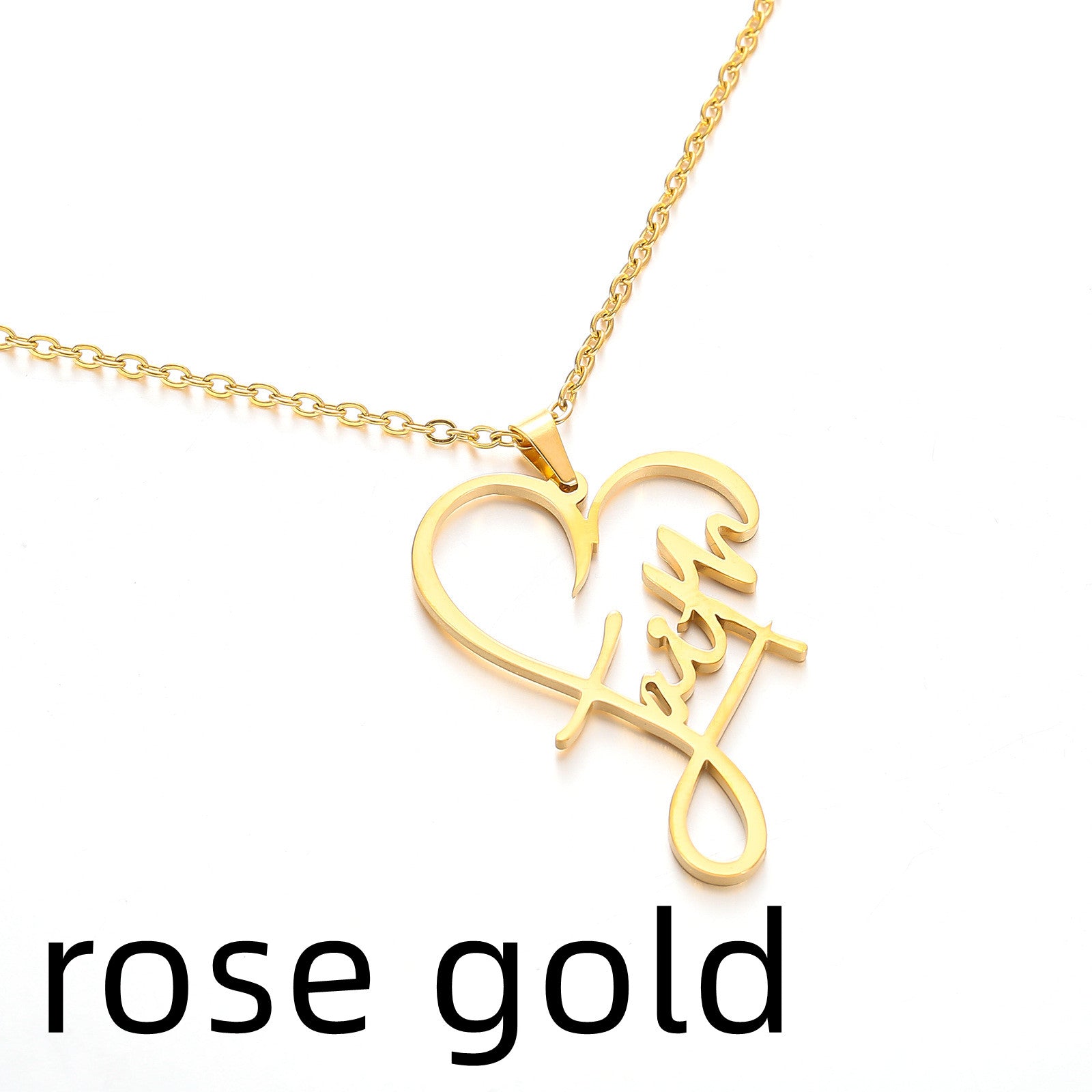 Stainless Steel Faith Peach Heart Necklace Belief English Name Gift