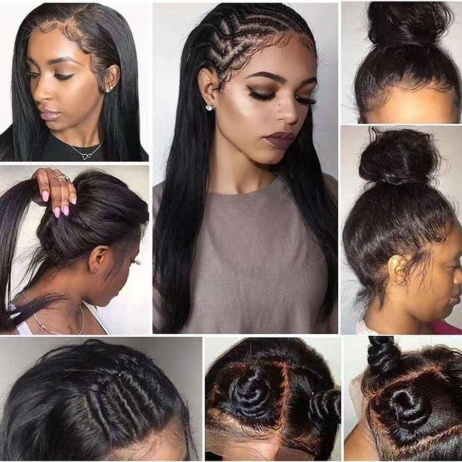 Mid-length Straight Hair Hand-woven Front Lace Synthetic Wigs