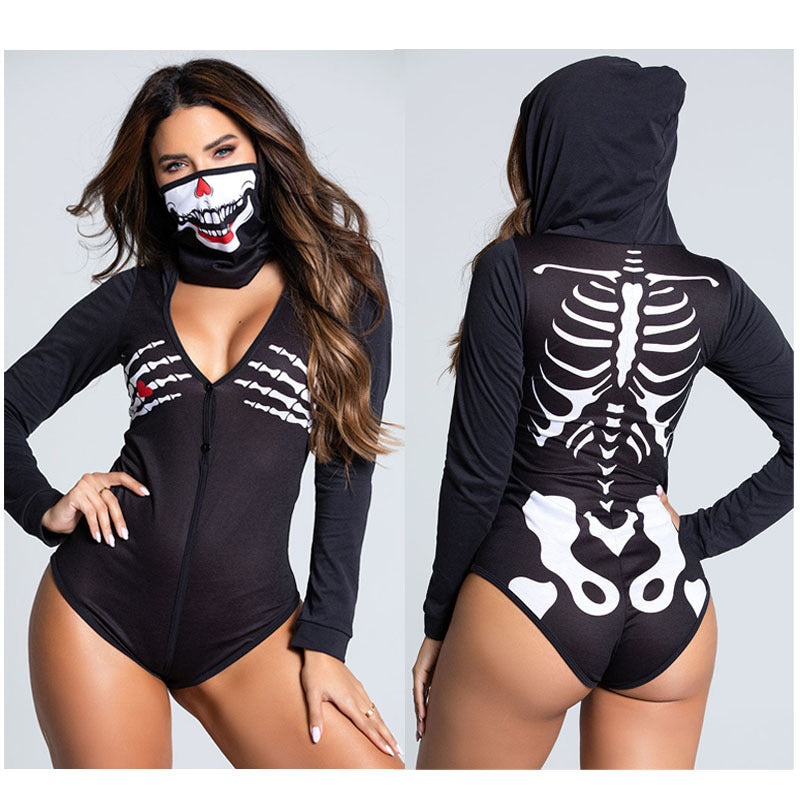 Halloween Hooded PNE-piece Suit Zombie Skeleton Suit