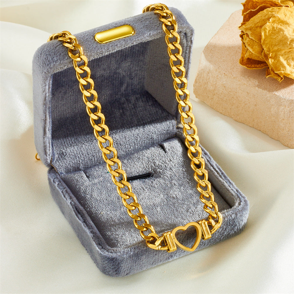 Stainless Steel Heart-shaped Necklace Bracelet Gift Set